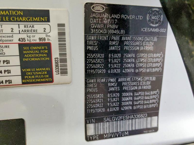 Продаж на аукціоні авто 2017 Land Rover Range Rove, vin: SALGV2FE5HA336823, номер лоту: 74294405