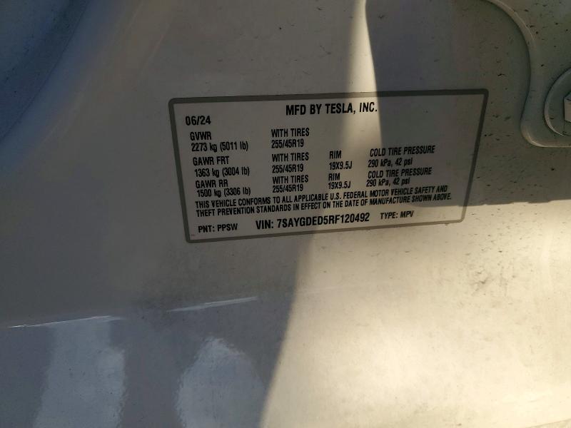 72269555 :رقم المزاد ، 7SAYGDED5RF120492 vin ، 2024 Tesla Model Y مزاد بيع