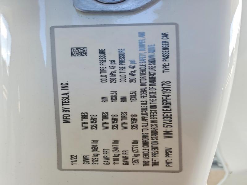 73099405 :رقم المزاد ، 5YJ3E1EA6PF419178 vin ، 2023 Tesla Model 3 مزاد بيع