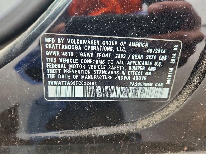 Aukcja sprzedaży 2015 Volkswagen Passat, vin: 1VWAT7A33FC022494, numer aukcji: 74612605