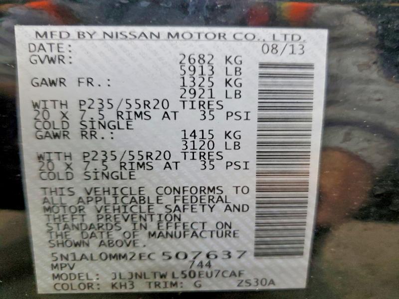 96593855 :رقم المزاد ، 5N1AL0MM2EC507637 vin ، 2014 Infiniti Qx60 مزاد بيع