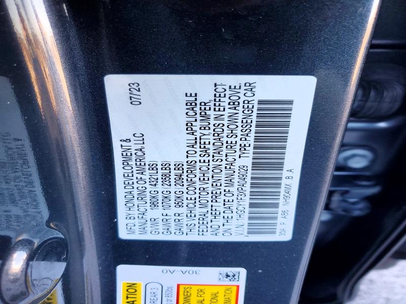 Продаж на аукціоні авто 2023 Honda Accord, vin: 1HGCY1F3XPA049029, номер лоту: 72992055