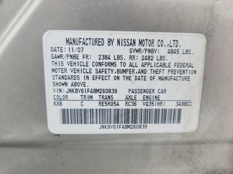 Aukcja sprzedaży 2008 Infiniti G35, vin: JNKBV61F48M260839, numer aukcji: 74050915
