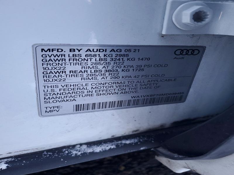 73718375 :رقم المزاد ، WA1VXBF70MD039455 vin ، 2021 Audi Q7 مزاد بيع