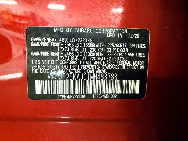 Auction sale of the 2021 Subaru Forester, vin: JF2SKAJC1MH483783, lot number: 97374365