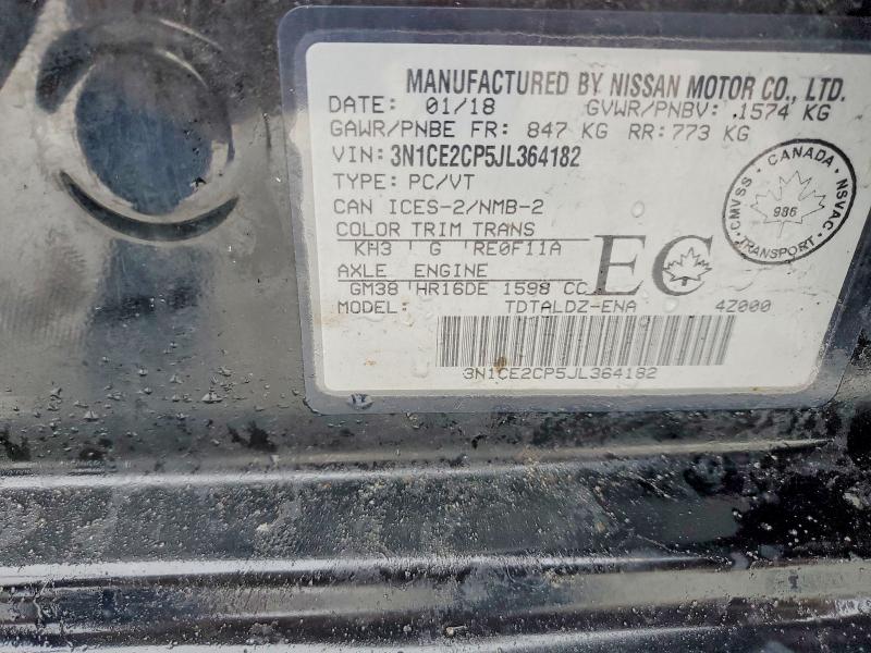 72323215 :رقم المزاد ، 3N1CE2CP5JL364182 vin ، 2018 Nissan Versa Note مزاد بيع