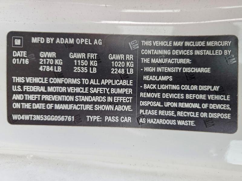 Продажа на аукционе авто 2016 Buick Cascada, vin: W04WT3N53GG056761, номер лота: 99947865