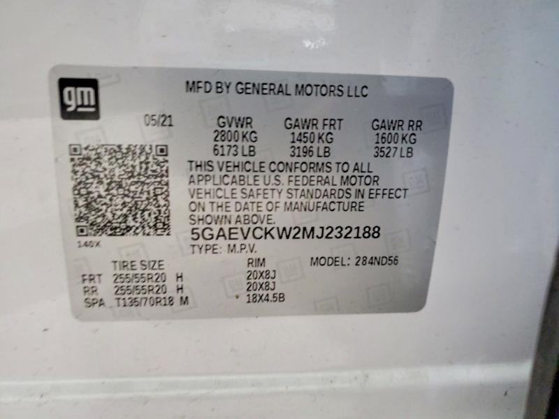 2021 Buick Enclave მანქანა იყიდება აუქციონზე, vin: 5GAEVCKW2MJ232188, აუქციონის ნომერი: 73603445