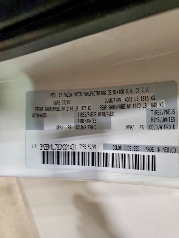 96565845 :رقم المزاد ، 3MZBM1L78GM321431 vin ، 2016 Mazda 3 مزاد بيع