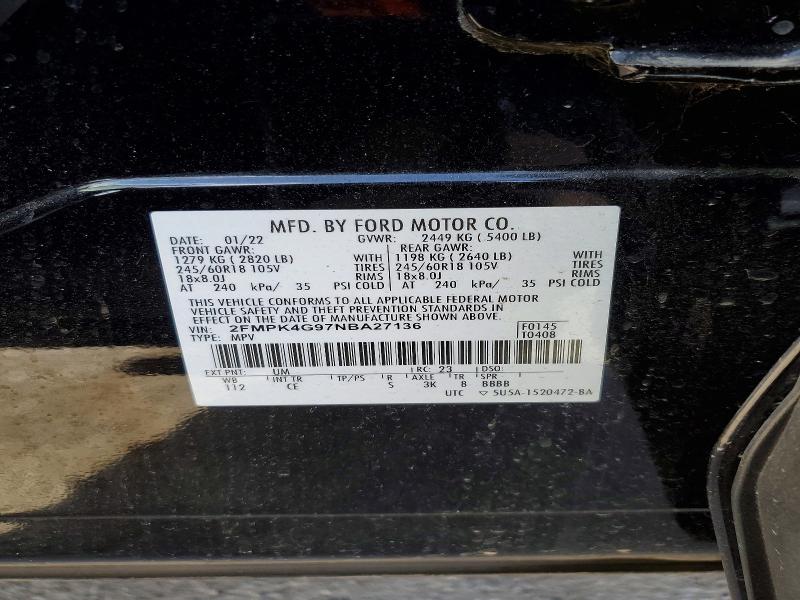 Aukcja sprzedaży 2022 Ford Edge, vin: 2FMPK4G97NBA27136, numer aukcji: 74277785