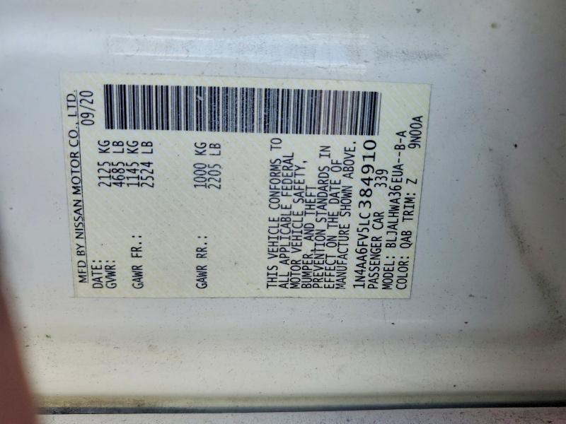 2020 Nissan Maxima Pla მანქანა იყიდება აუქციონზე, vin: 1N4AA6FV5LC384910, აუქციონის ნომერი: 72625935