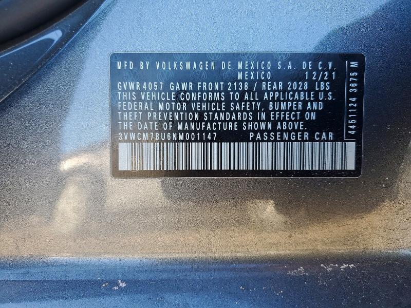 Продажа на аукционе авто 2022 Volkswagen Jetta, vin: 3VWCM7BU6NM001147, номер лота: 74486515