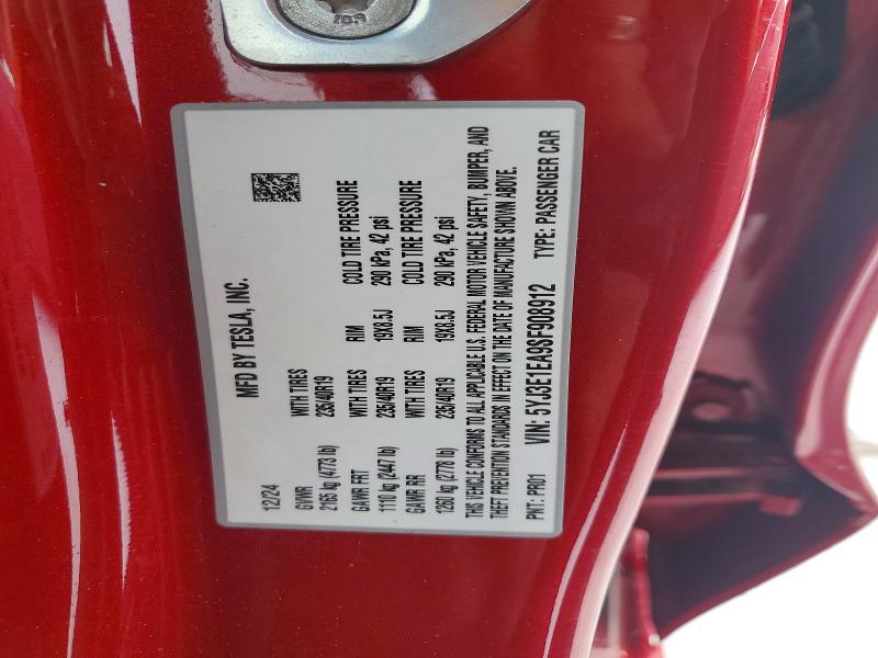 73199985 :رقم المزاد ، 5YJ3E1EA9SF908912 vin ، 2025 Tesla Model 3 مزاد بيع