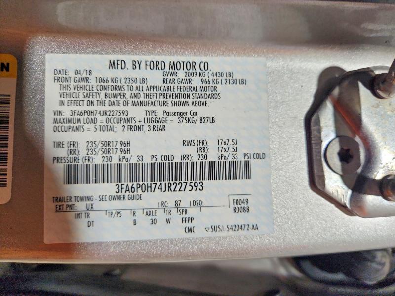 Aukcja sprzedaży 2018 Ford Fusion, vin: 3FA6P0H74JR227593, numer aukcji: 74289705