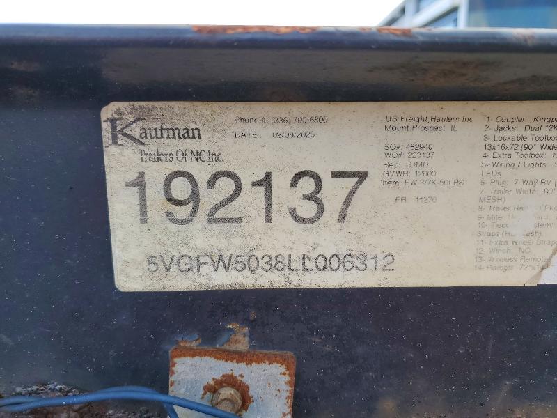 Aukcja sprzedaży 2020 Kaufman 3-car Trl, vin: 5VGFW5038LL006312, numer aukcji: 72635845