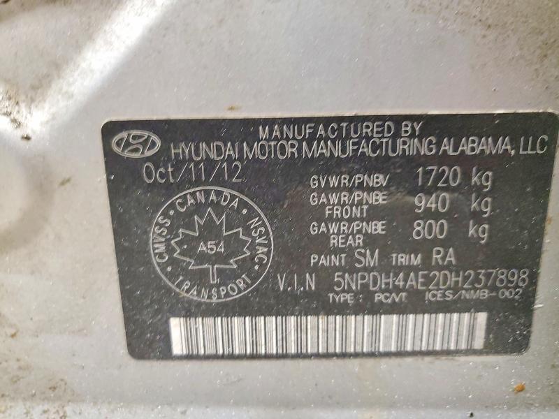 2013 Hyundai Elantra მანქანა იყიდება აუქციონზე, vin: 5NPDH4AE2DH237898, აუქციონის ნომერი: 73237325