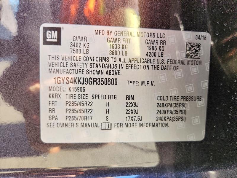 99345895 :رقم المزاد ، 1GYS4KKJ9GR350600 vin ، 2016 Cadillac Escalade مزاد بيع
