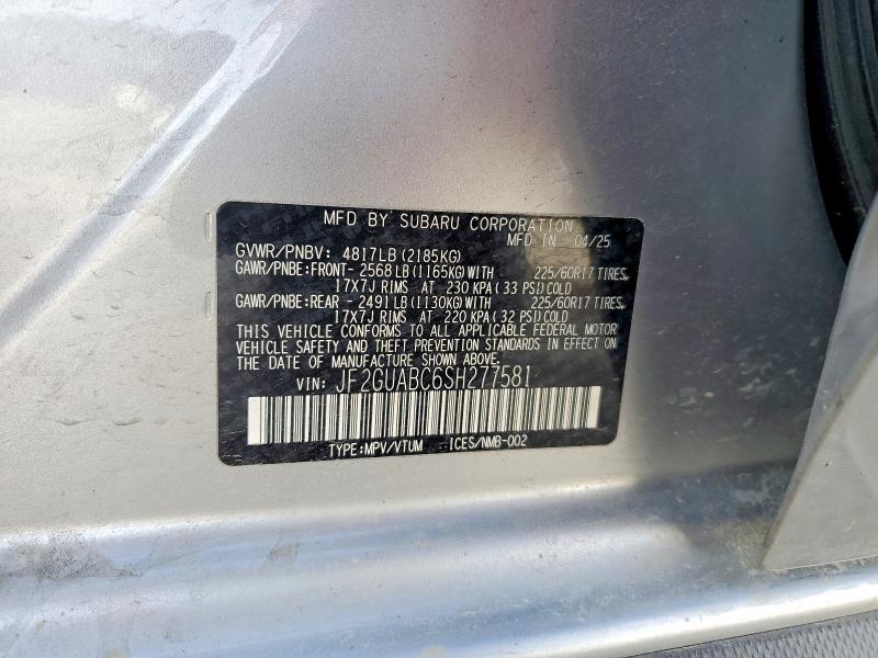 73374285 :رقم المزاد ، JF2GUABC6SH277581 vin ، 2025 Subaru Crosstrek مزاد بيع