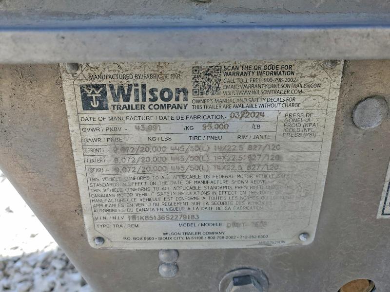 2025 Wilson Semi Trail მანქანა იყიდება აუქციონზე, vin: 1W1K85136S2279183, აუქციონის ნომერი: 74108405