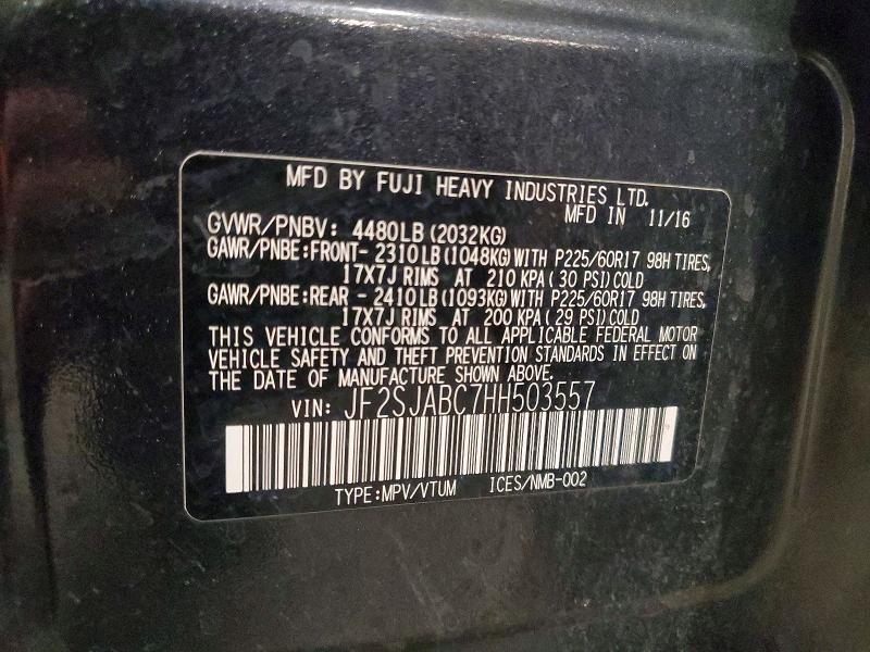 Продажа на аукционе авто 2017 Subaru Forester, vin: JF2SJABC7HH503557, номер лота: 72127465