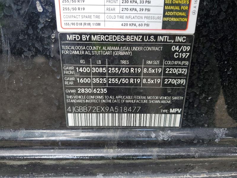 Продажа на аукционе авто 2009 Mercedes-benz Ml, vin: 4JGBB72EX9A518477, номер лота: 98846445