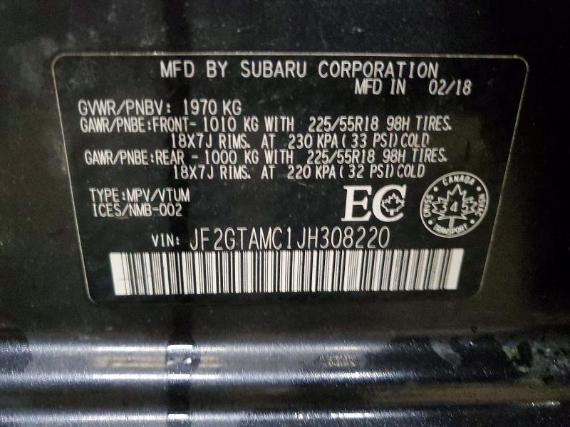 72908875 :رقم المزاد ، JF2GTAMC1JH308220 vin ، 2018 Subaru Crosstrek مزاد بيع