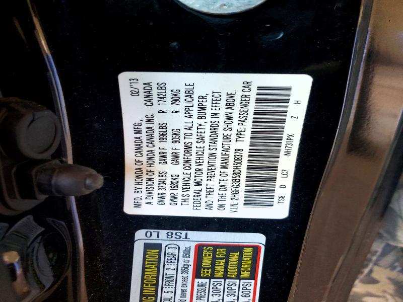 73224335 :رقم المزاد ، 2HGFG3B58DH508378 vin ، 2013 Honda Civic مزاد بيع