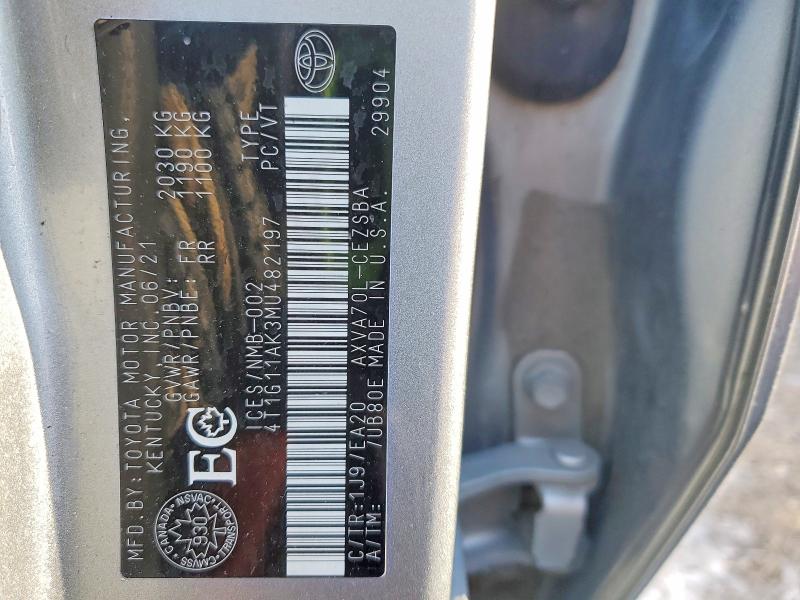 Aukcja sprzedaży 2021 Toyota Camry, vin: 4T1G11AK3MU482197, numer aukcji: 97984325