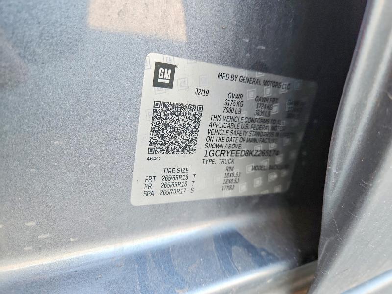 73011465 :رقم المزاد ، 1GCRYEED8KZ265174 vin ، 2019 Chevrolet Silverado مزاد بيع