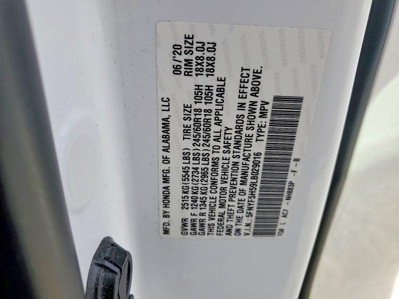 2020 Honda Pilot მანქანა იყიდება აუქციონზე, vin: 5FNYF5H59LB029016, აუქციონის ნომერი: 74421965