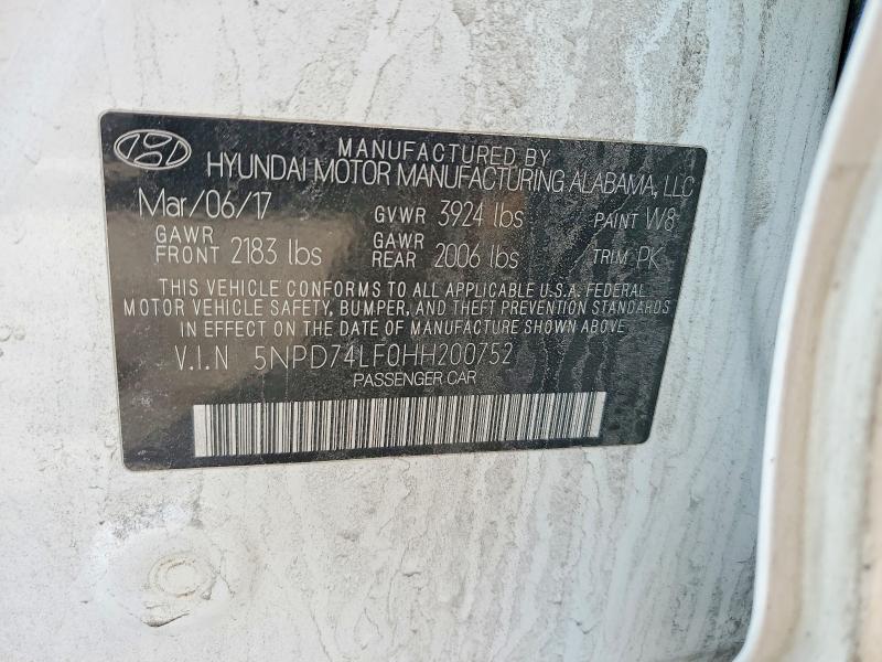2017 Hyundai Elantra მანქანა იყიდება აუქციონზე, vin: 5NPD74LF0HH200752, აუქციონის ნომერი: 99343955