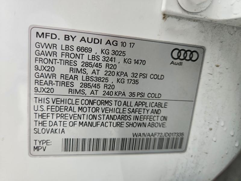 Продаж на аукціоні авто 2018 Audi Q7, vin: WA1VAAF72JD017335, номер лоту: 72382025