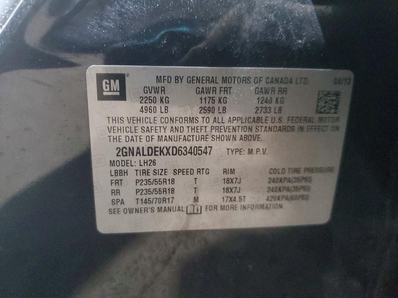 73944275 :رقم المزاد ، 2GNALDEKXD6340547 vin ، 2013 Chevrolet Equinox مزاد بيع