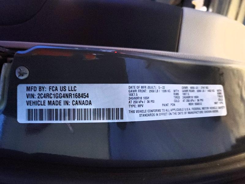 74597075 :رقم المزاد ، 2C4RC1GG4NR168454 vin ، 2022 Chrysler Pacifica مزاد بيع