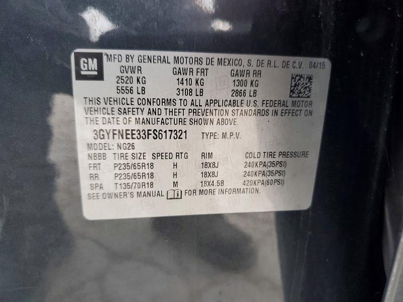 75355055 :رقم المزاد ، 3GYFNEE33FS617321 vin ، 2015 Cadillac Srx مزاد بيع