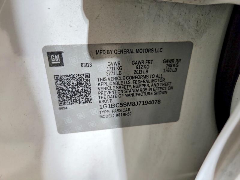 Продаж на аукціоні авто 2018 Chevrolet Cruze Ls, vin: 1G1BC5SM8J7194078, номер лоту: 74436515