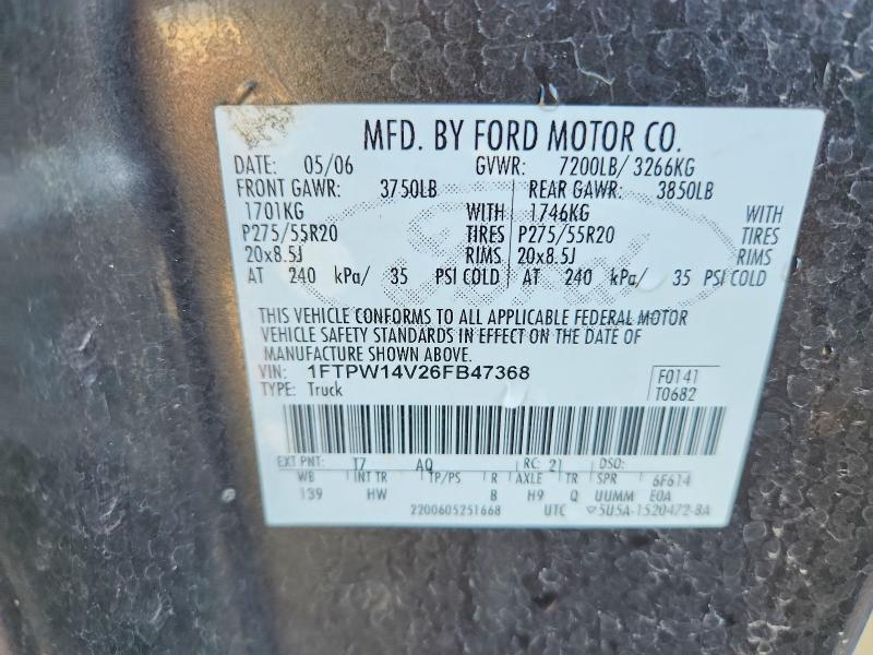Продаж на аукціоні авто 2006 Ford F150, vin: 1FTPW14V26FB47368, номер лоту: 75249605