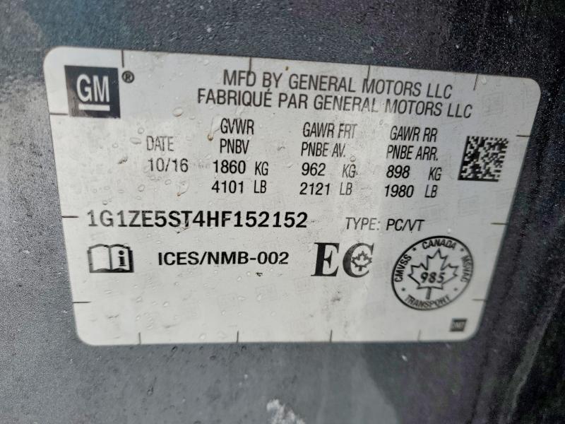 72369005 :رقم المزاد ، 1G1ZE5ST4HF152152 vin ، 2017 Chevrolet Malibu مزاد بيع