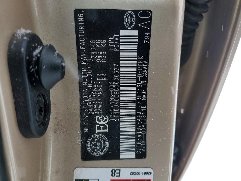 2011 Toyota Corolla მანქანა იყიდება აუქციონზე, vin: 2T1BU4EE9BC636577, აუქციონის ნომერი: 73293075