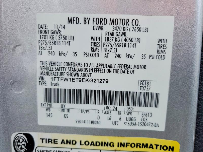 74436405 :رقم المزاد ، 1FTFW1ET9EKG21279 vin ، 2014 Ford F150 مزاد بيع