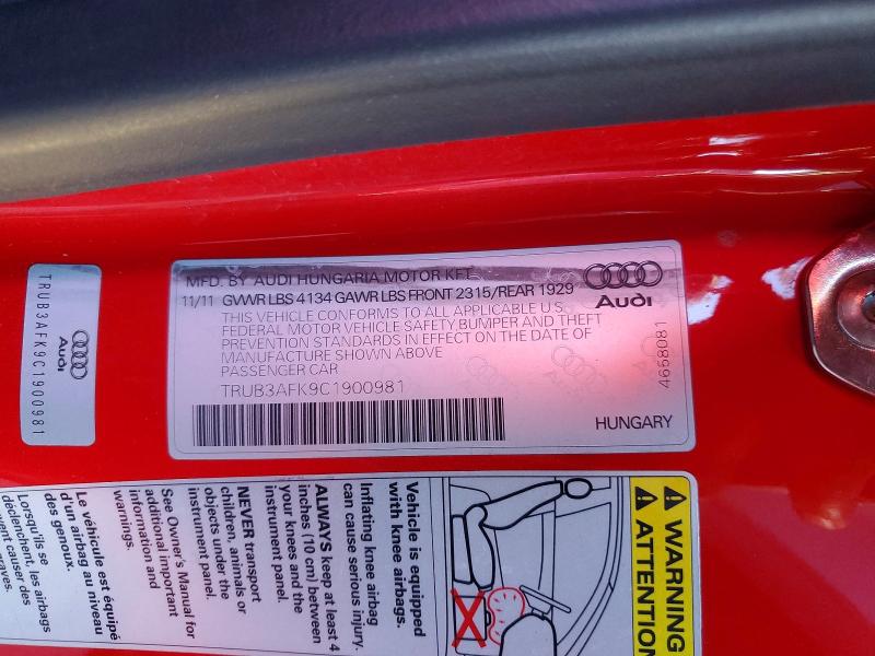 Aukcja sprzedaży 2012 Audi Tt Rs, vin: TRUB3AFK9C1900981, numer aukcji: 99815775