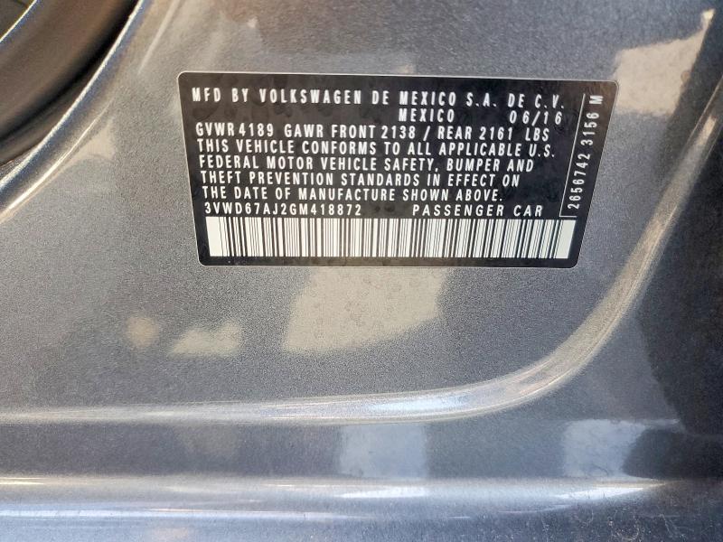 Продажа на аукционе авто 2016 Volkswagen Jetta Se, vin: 3VWD67AJ2GM418872, номер лота: 74901135