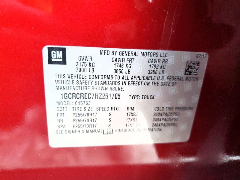 Aukcja sprzedaży 2017 Chevrolet Silverado, vin: 1GCRCREC7HZ261705, numer aukcji: 99714165