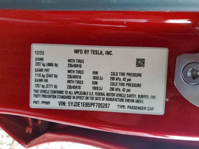 Aukcja sprzedaży 2023 Tesla Model 3, vin: 5YJ3E1EB5PF705287, numer aukcji: 73829005