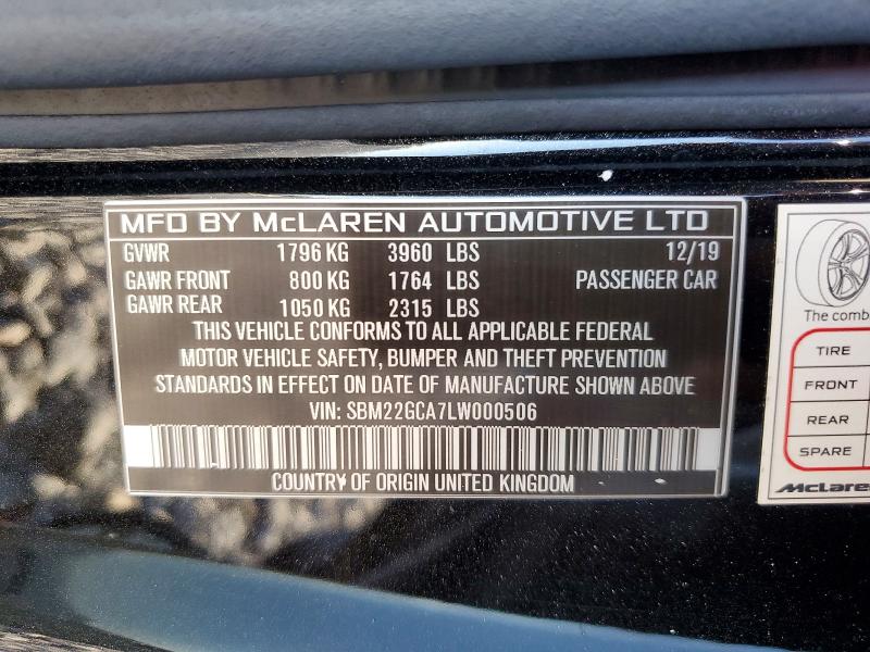 97935985 :رقم المزاد ، SBM22GCA7LW000506 vin ، 2020 Mclaren Automotive Gt مزاد بيع