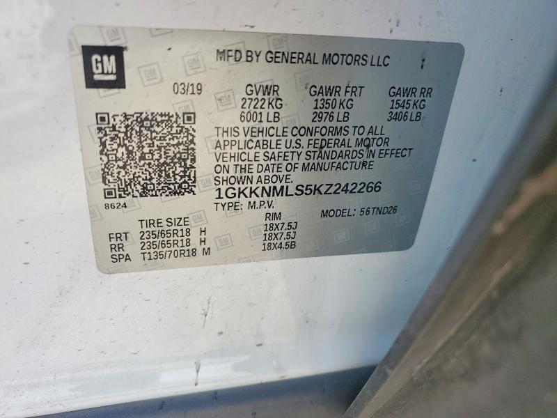 Aukcja sprzedaży 2019 Gmc Acadia, vin: 1GKKNMLS5KZ242266, numer aukcji: 75264425