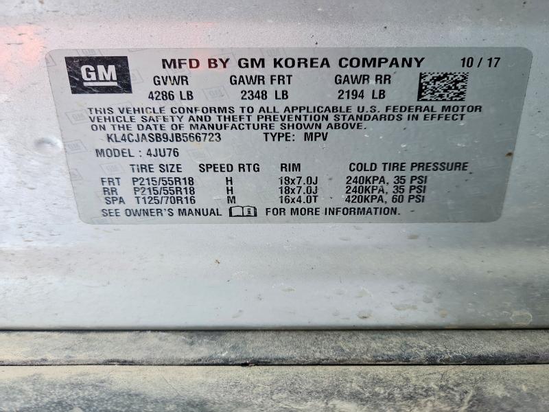2018 Buick Encore მანქანა იყიდება აუქციონზე, vin: KL4CJASB9JB566723, აუქციონის ნომერი: 74890005