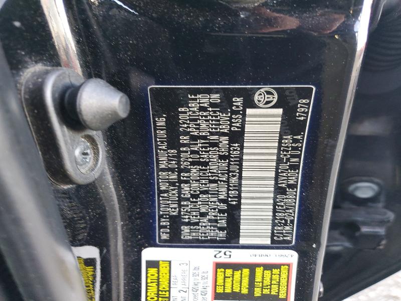 73727205 :رقم المزاد ، 4T1B11HK3JU111634 vin ، 2018 Toyota Camry مزاد بيع