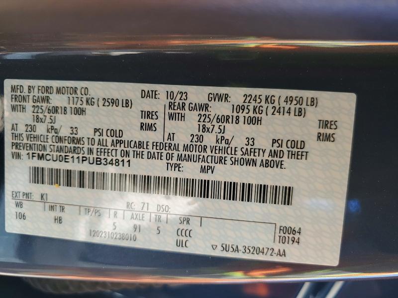 73669605 :رقم المزاد ، 1FMCU0E11PUB34811 vin ، 2023 Ford Escape مزاد بيع