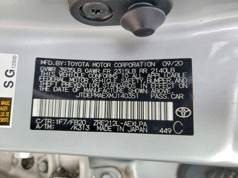 98591305 :رقم المزاد ، JTDEPMAEXMJ140351 vin ، 2021 Toyota Corolla مزاد بيع